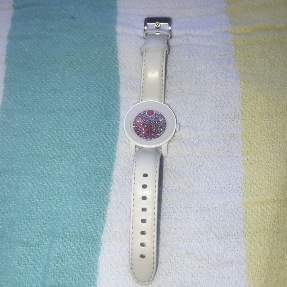 Movado white Leather band with Swarovski Crystals